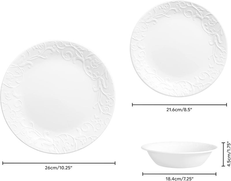 كوريل مجموعة أواني الطعام Corelle (12 قطعة، Bella Faenza) - مجموعة طعام لـ 4 أشخاص، تشمل 4 أطباق، أطباق جانبية وأوعية، أكثر متانة بنسبة 3 مرات، تشغل نص مساحة ووزن الخزف، تحتوي على ما يصل إلى 80% من الزجاج المعاد تدويره (1146912) - Image 2