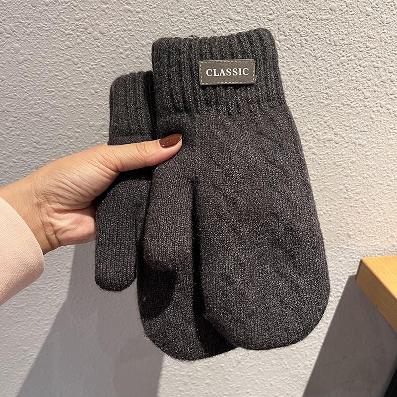 Gloves mens winter warm cold-proof thickened fleece-lined fashion trendy student Mens wool bag finger finger autumn and winter tide Dark gray 