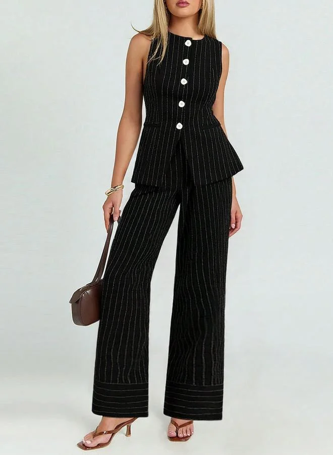 تايك تو Take Two Striped Button Up Top and Pants Co-Ords