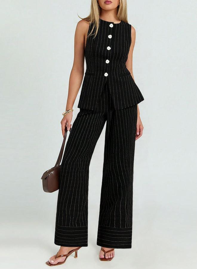 Styli Striped Button Up Top and Pants Co-Ords - Image 1