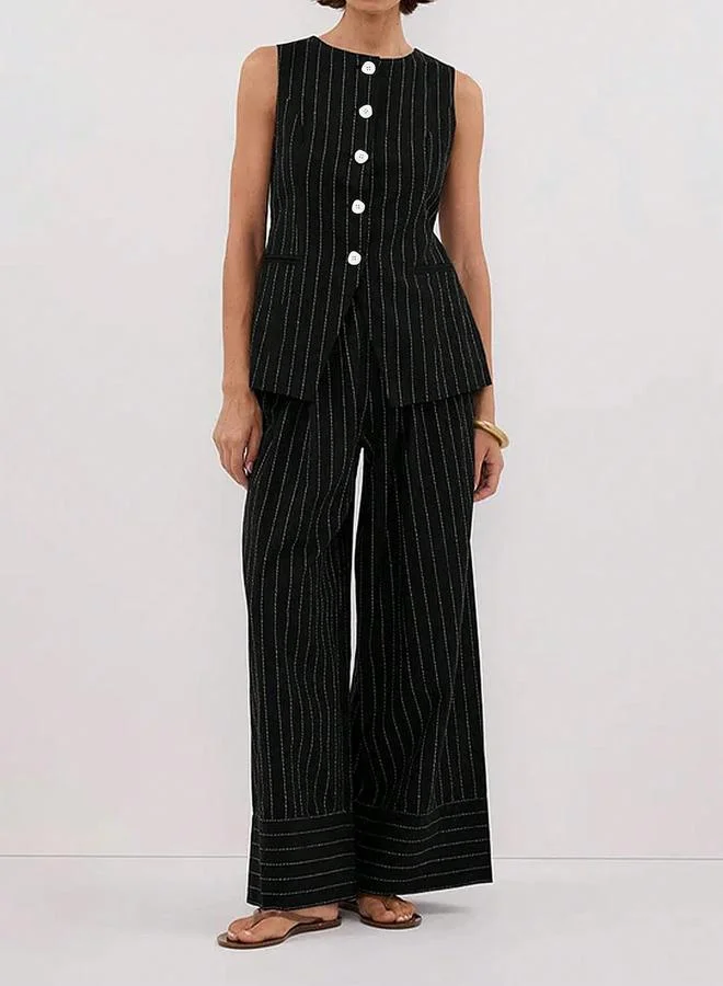 تايك تو Take Two Striped Button Up Top and Pants Co-Ords