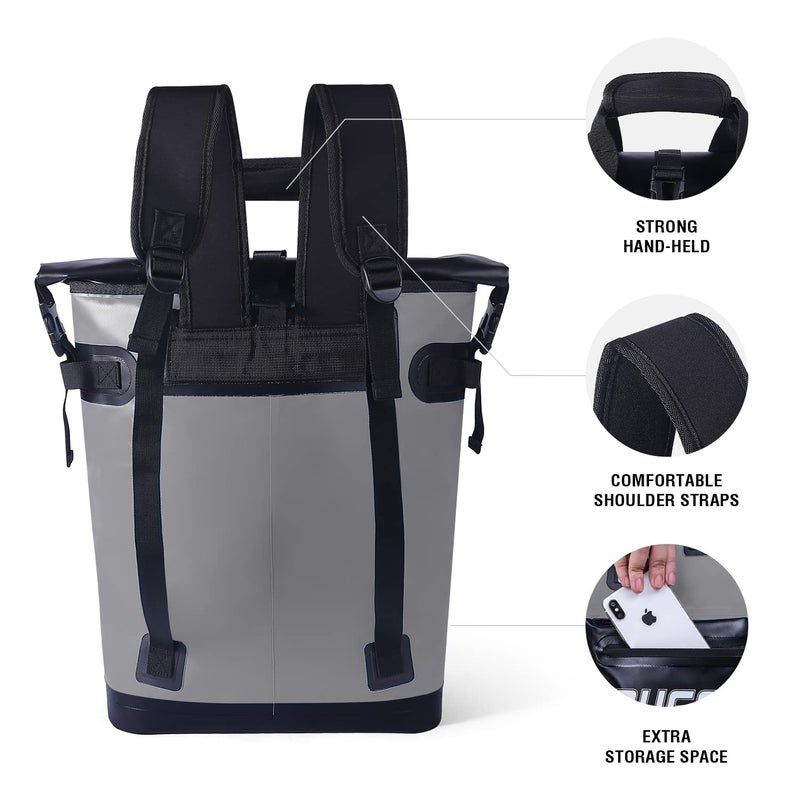 Buffalo Gear Cooler Backpack,18L Leakproof Cooler Bag Insulated Cooler for Picnic Beach Camping Hiking Park Fishing (Grey) - Image 4