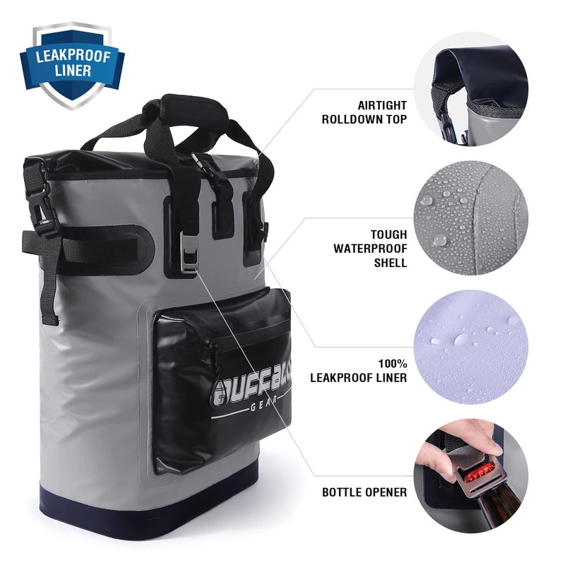 Buffalo Gear Cooler Backpack,18L Leakproof Cooler Bag Insulated Cooler for Picnic Beach Camping Hiking Park Fishing (Grey) - Image 3