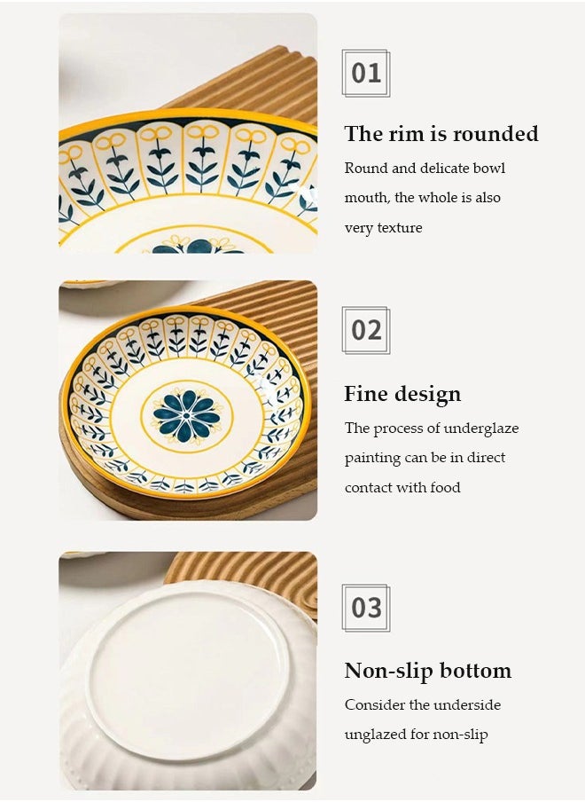 DUNISO 14 Pcs Porcelain Dinner Set，Home Tableware Set,Premium Serving Bowls Set,with 2 Pcs Plate/6 Pcs Bowl/6 Pcs Spoons，High Temperature Resistance, Easy To Clean，Microwave & Dishwasher Safe，for Dessert, Salad, Soup, Pasta  - Image 3