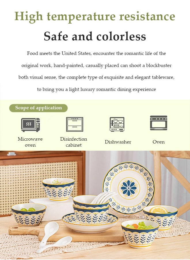 DUNISO 14 Pcs Porcelain Dinner Set，Home Tableware Set,Premium Serving Bowls Set,with 2 Pcs Plate/6 Pcs Bowl/6 Pcs Spoons，High Temperature Resistance, Easy To Clean，Microwave & Dishwasher Safe，for Dessert, Salad, Soup, Pasta  - Image 5