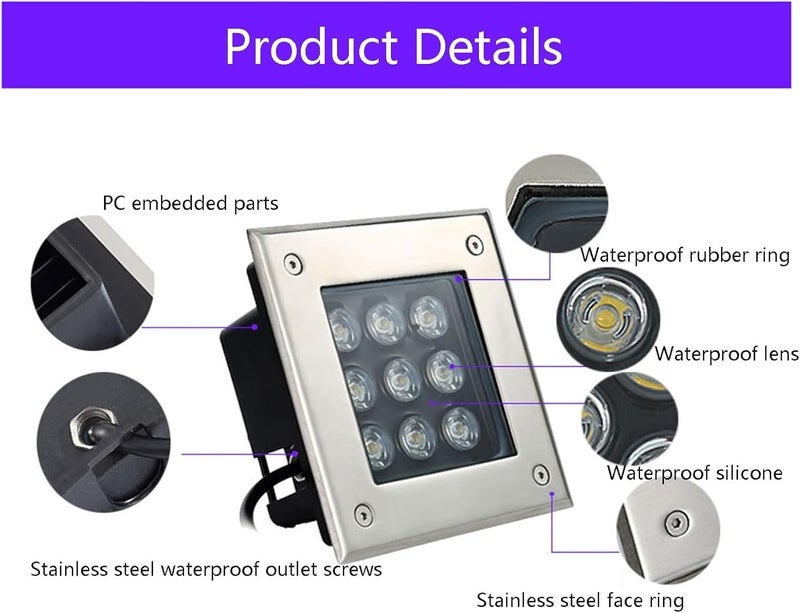 Square Buried Lights Outdoor Ground Light IP66 Waterproof Recessed LED Underground Light AC85-110V Spotlight for Driveway Garden Pathway Patio Deck Landscape Lamp - Image 3