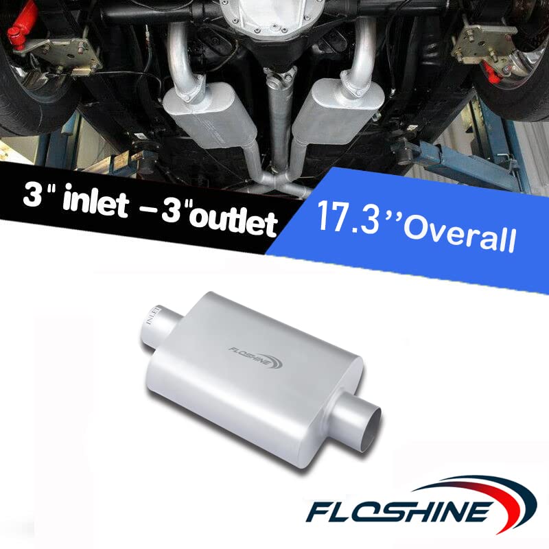 Floshine Universal Mufflers Dual Chamber 3" inlet (ID) 3" outlet (ID) overall 17" Performance Automotive Muffler Exhaust FH43040 - Image 3