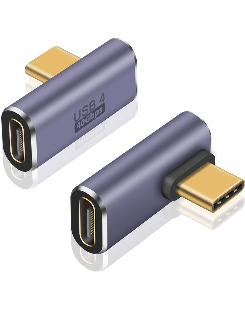 Captaintech USB C Right Angle Adapter for USB 4 Cable, 40Gbps USB 4 Cable Adapter, 90 Degree USB C Adapter Support 8K@60Hz Video Display 100W PD for Thunderbolt 4/3, USB C, HUB, Docking, Tablet, 2pack - Image 1