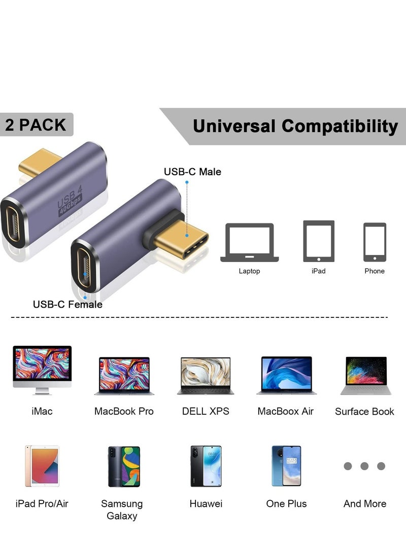 Captaintech USB C Right Angle Adapter for USB 4 Cable, 40Gbps USB 4 Cable Adapter, 90 Degree USB C Adapter Support 8K@60Hz Video Display 100W PD for Thunderbolt 4/3, USB C, HUB, Docking, Tablet, 2pack - Image 4