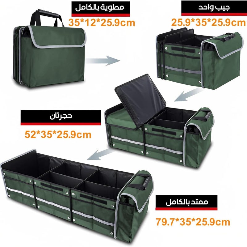 Oasisgalore Car Trunk Organizer, Extra Large Heavy Duty Collapsible Storage Box with Multi-Compartment & Leakproof Cooler Bag Waterproof for SUV, Jeep 90x35x30cm (Sedan-Green, Large) - Image 2