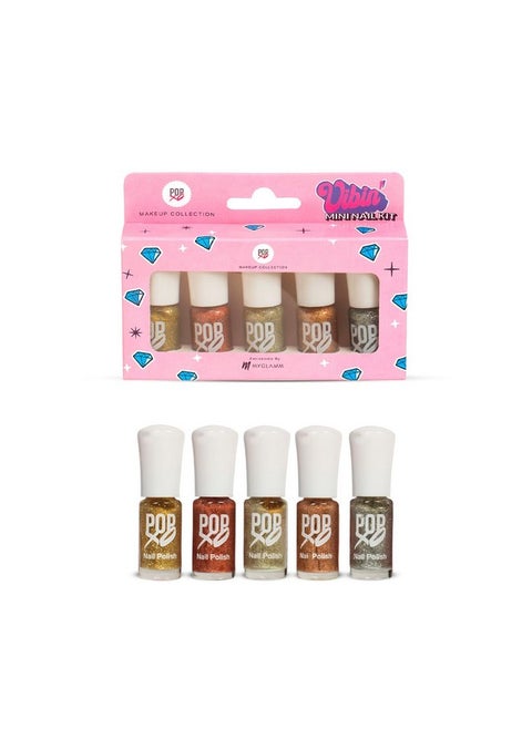 Popxo Makeup Collection, Vibin' Mini Nail Kit Exclusively, Paraben Free, Long Lasting Formula, 5 In 1 Combo, Glossy Finish, 3 Ml, Pack Of 5