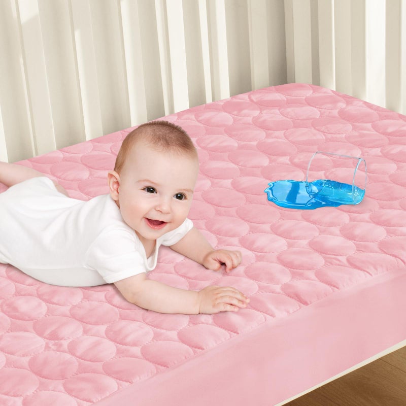 Biloban Crib Mattress Protector Waterproof, Soft Breathable Toddler Mattress Pad Cover, Crib Size Fitted Sheets Fit for Baby Toddler Bed Mattress (Standard Size 52” x 28”), Pink - Image 1