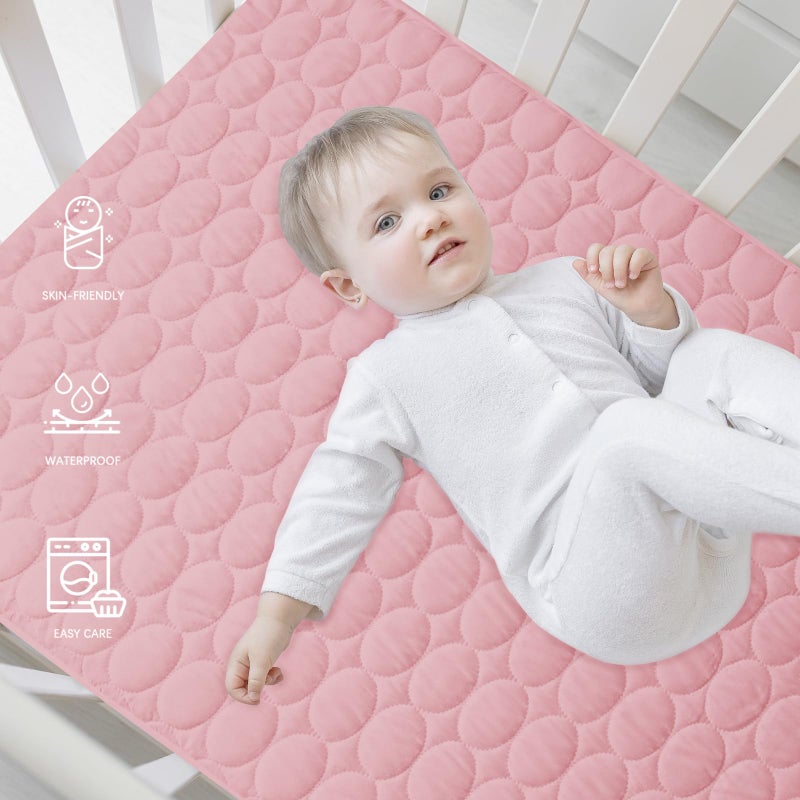 Biloban Crib Mattress Protector Waterproof, Soft Breathable Toddler Mattress Pad Cover, Crib Size Fitted Sheets Fit for Baby Toddler Bed Mattress (Standard Size 52” x 28”), Pink - Image 3