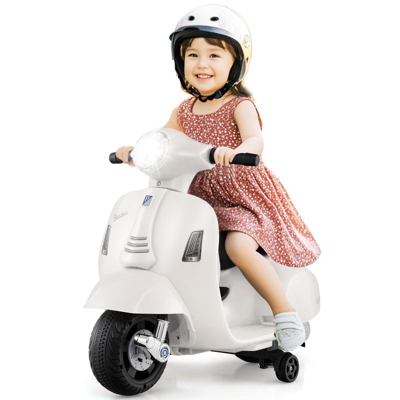 INFANS Licensed Vespa Kids Motorcycle by INFANS 6V Battery Powered Motorbike for Toddlers with Training Wheels Horn LED Lights Electric Ride on Toys for Boys Girls Aged 1836 Months White - Image 3