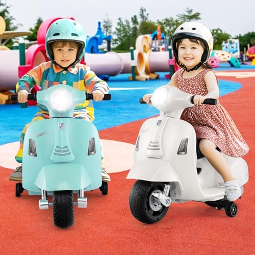 INFANS Licensed Vespa Kids Motorcycle by INFANS 6V Battery Powered Motorbike for Toddlers with Training Wheels Horn LED Lights Electric Ride on Toys for Boys Girls Aged 1836 Months White - Image 5