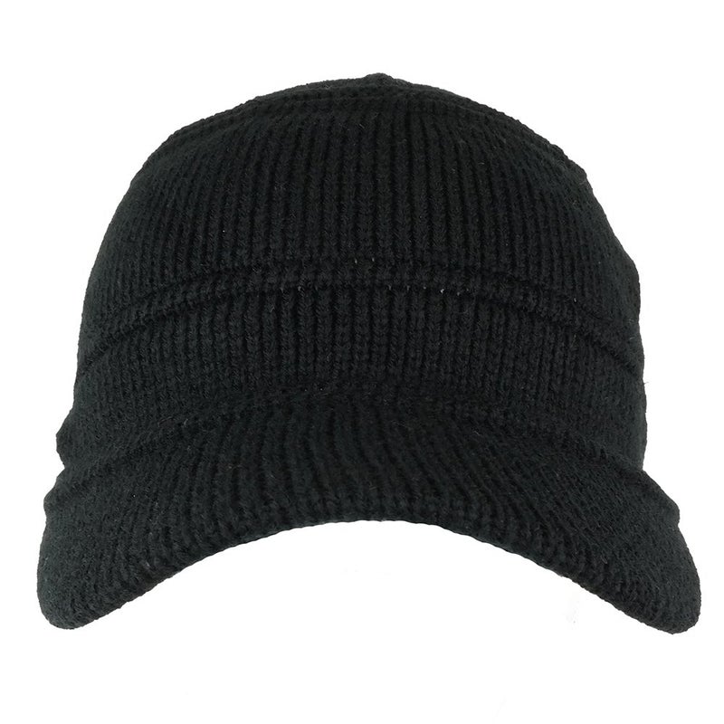 Armycrew Army Style Acrylic Cadet Winter Beanie Hat with Visor - Black - Image 2