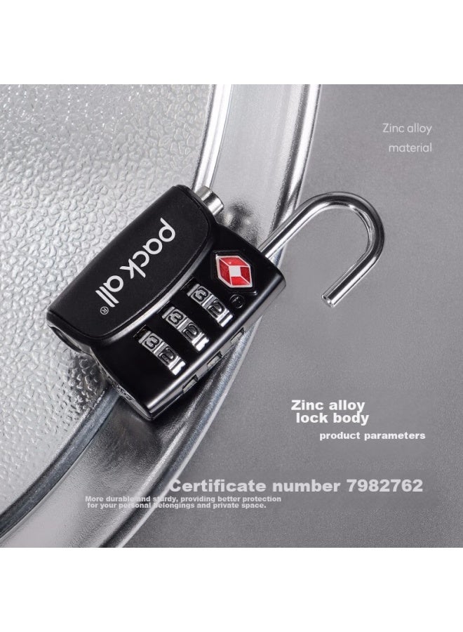 Pack All Travel Password Lock, Three-on Tsa Lock, Luggage Anti-theft Lock, Password Door Lock, Backpack Padlock, Black - Image 2