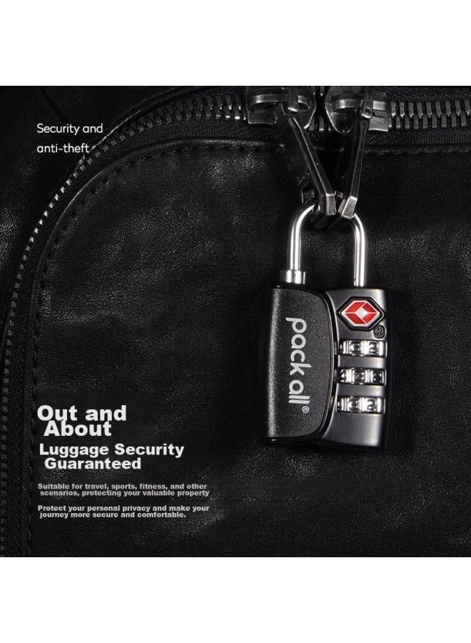 Pack All Travel Password Lock, Three-on Tsa Lock, Luggage Anti-theft Lock, Password Door Lock, Backpack Padlock, Black - Image 3