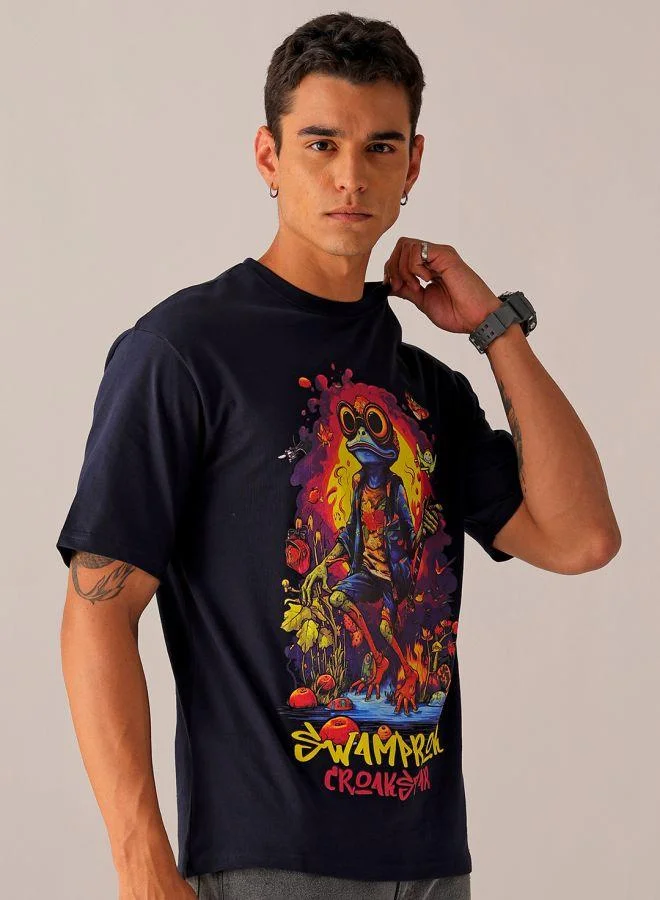 ذا انديان كراج كو Men Boxy Oversized Placement Print Round Neck Tshirt
