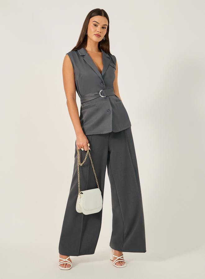 Styli Solid Regular Fit Belt Longline Waistcoat  - Image 2