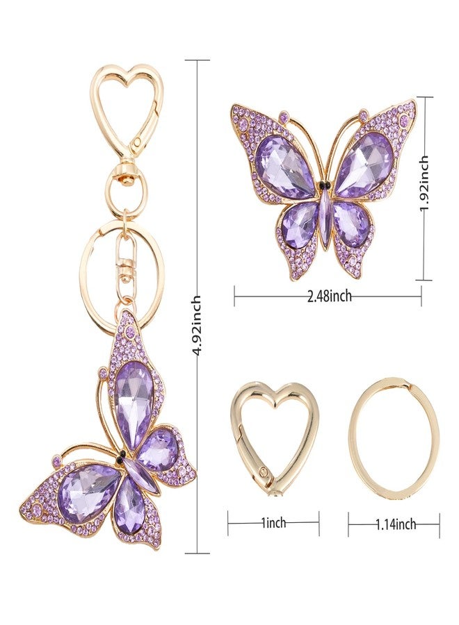 Weixiltc Charm Keychain for Women, Cute Heart Key Chain with Diamond Butterfly Pendant, Lovely Bag & Purse Keyring Accessory (Purple) - Image 5