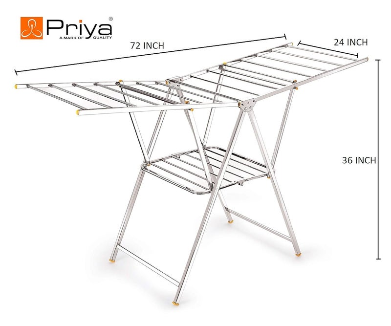 Priya Heavy Duty RustFree Stainless Steel Foldable Storage Cloth Drying StandClothes Dryer StandsLaundry Racks with for IndoorOutdoorBalcony Butterfly Model L72 inch W24 inch H36 inch - Image 2