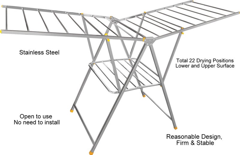 Priya Heavy Duty RustFree Stainless Steel Foldable Storage Cloth Drying StandClothes Dryer StandsLaundry Racks with for IndoorOutdoorBalcony Butterfly Model L72 inch W24 inch H36 inch - Image 3