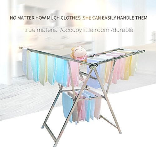 Priya Heavy Duty RustFree Stainless Steel Foldable Storage Cloth Drying StandClothes Dryer StandsLaundry Racks with for IndoorOutdoorBalcony Butterfly Model L72 inch W24 inch H36 inch - Image 4