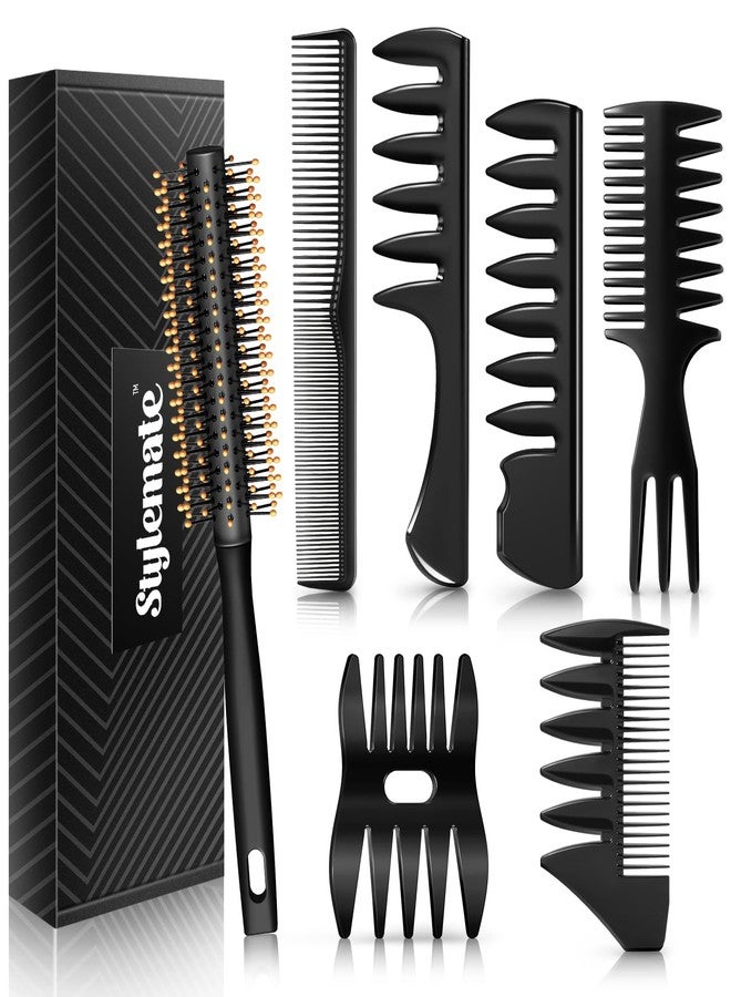Stylemate Men's Hair Styling Combs and Brush Set - Roller Brush for Adding Volume, Pompadour, Slicked-back, Fauxhawk, Undercut Styling Combs - Image 1