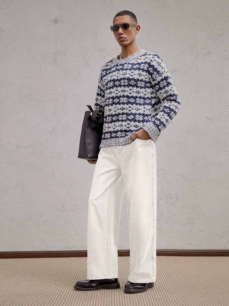 Men'S Pure Washed Pure White Jeans Straight Fit Long Trousers - Image 2