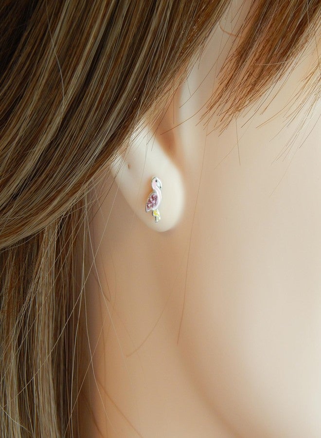 آيسروز أقراط مرصعة بفلامنجو وردي من الفضة الإسترليني عيار 925 (خالية من النيكل) 31402 - Image 3