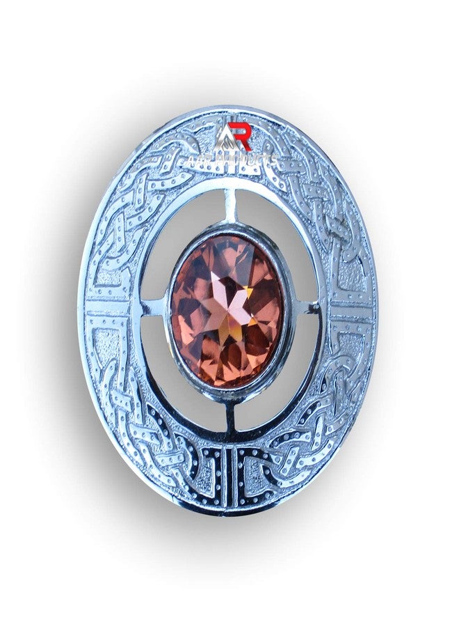 AAR Men's Celtic Kilt Brooch Scottish Fly Plaid Pin Stones Chrome Plated Jewelry 3" Diameter - Image 1