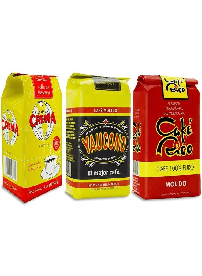 Puerto Rican Variety Pack Ground Coffee - 3 Local Favorites in 8oz (1.5 Pound Total) Cafe Rico,Crema & Yaucono - Image 2