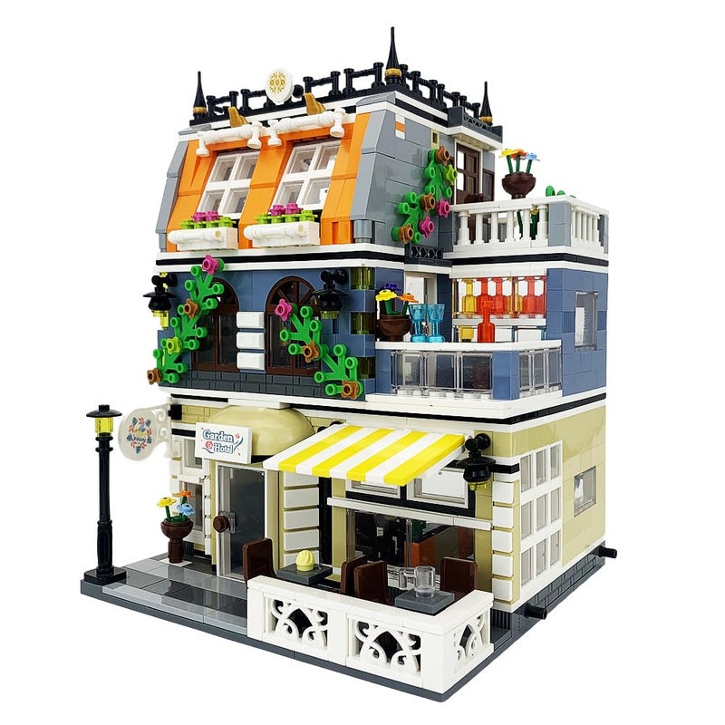 ENJBRICK Garden Hotel Assembly Square Building kitModular House Building Blocks Model Set for Teens and AdultsCollectible Display Toy Building Set 1284 PCS - Image 4