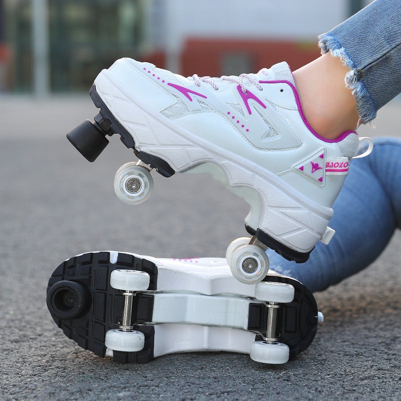 Emog Deformed Four-Wheel Heloo Shoes Shrink Convenient High-Top Roller Skating Roller Shoes Microfiber Comfortable New Roller Skates - Image 4
