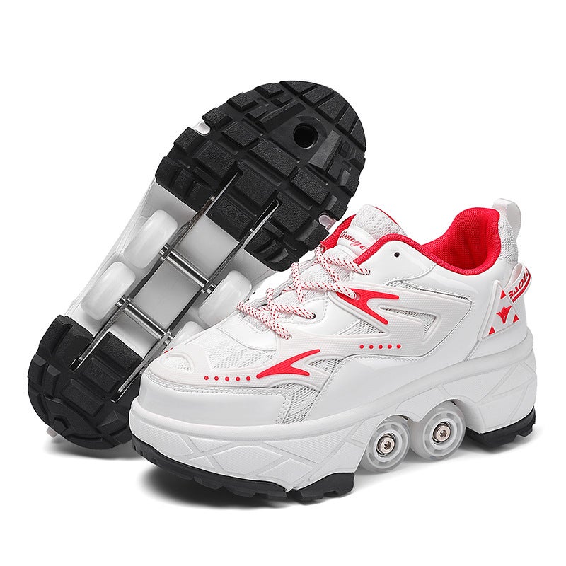 Emog Deformed Four-Wheel Heloo Shoes Shrink Convenient High-Top Roller Skating Roller Shoes Microfiber Comfortable New Roller Skates - Image 2