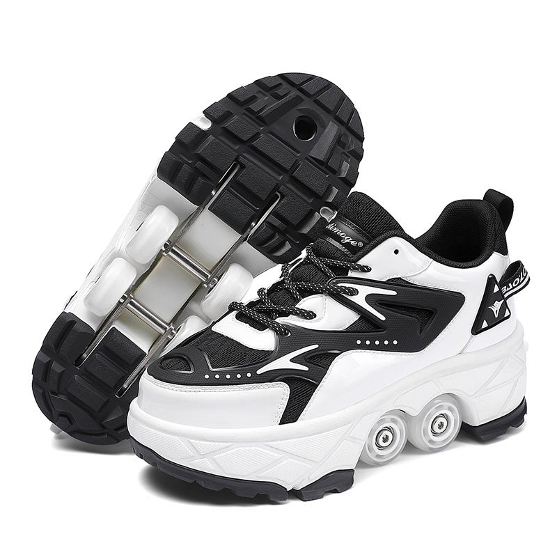 Emog Deformed Four-Wheel Heloo Shoes Shrink Convenient High-Top Roller Skating Roller Shoes Microfiber Comfortable New Roller Skates - Image 1
