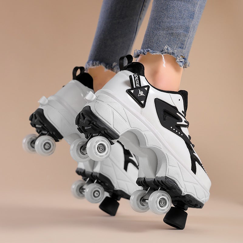 Emog Deformed Four-Wheel Heloo Shoes Shrink Convenient High-Top Roller Skating Roller Shoes Microfiber Comfortable New Roller Skates - Image 5