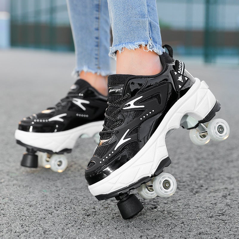 Emog Deformed Four-Wheel Heloo Shoes Shrink Convenient High-Top Roller Skating Roller Shoes Microfiber Comfortable New Roller Skates - Image 3