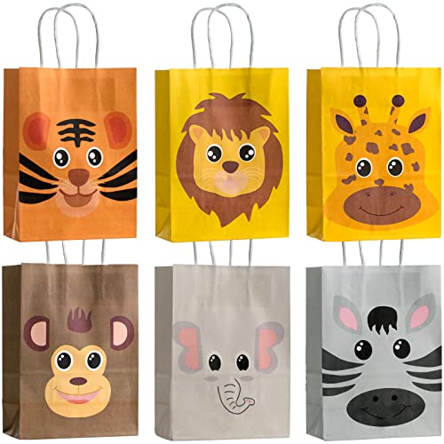 kulusion 18 Packs Safari Animals Candy Bags For Birthday Party With Handles, Jungle Theme Party Supplie, Safari Animals Goodie Bags for Kids Baby Shower Birthday Party Favor - 210x150x80mm - Image 1