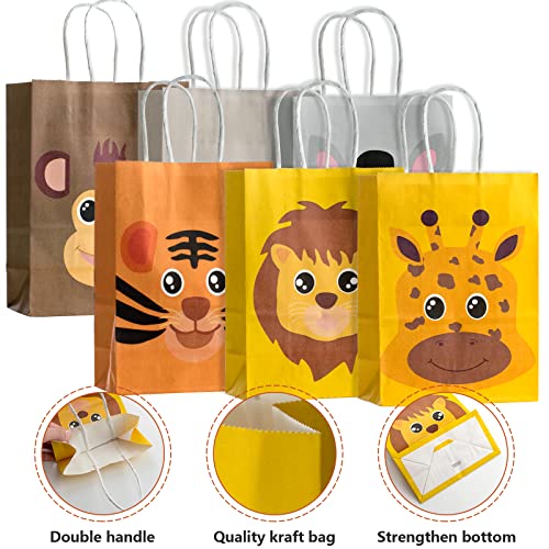 kulusion 18 Packs Safari Animals Candy Bags For Birthday Party With Handles, Jungle Theme Party Supplie, Safari Animals Goodie Bags for Kids Baby Shower Birthday Party Favor - 210x150x80mm - Image 3