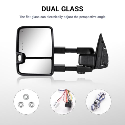 Sanooer Towing Mirror Compatible with 2009-2018 Dodge Ram 1500 2500 3500 Tow Mirrors Power Adjusted Glass Heated with Turn Signal Light Puddle Lamp Temperature Sensor Extendable (Smoke lens) - Image 5