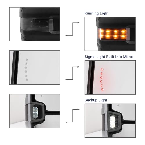 Sanooer Towing Mirror Compatible with 2009-2018 Dodge Ram 1500 2500 3500 Tow Mirrors Power Adjusted Glass Heated with Turn Signal Light Puddle Lamp Temperature Sensor Extendable (Smoke lens) - Image 3