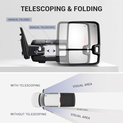 Sanooer Towing Mirror Compatible with 2009-2018 Dodge Ram 1500 2500 3500 Tow Mirrors Power Adjusted Glass Heated with Turn Signal Light Puddle Lamp Temperature Sensor Extendable (Smoke lens) - Image 4