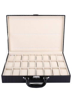 24 Grid Black Leather Suitcase Display Storage Box Storage Box Clock