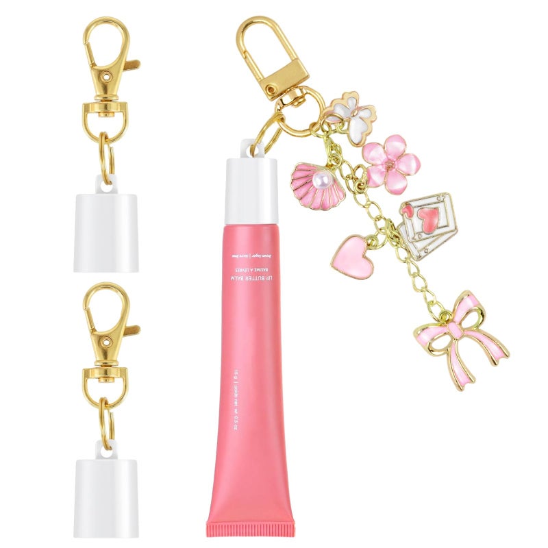Maoolmht Keychain Cap Compatible with Summer Fridays 0.5 oz Lip Balm, 3 Pack Lip Gloss Keychain Compatible with LANGIGE 0.35 oz Lip Balm (Pink Bow) - Image 1