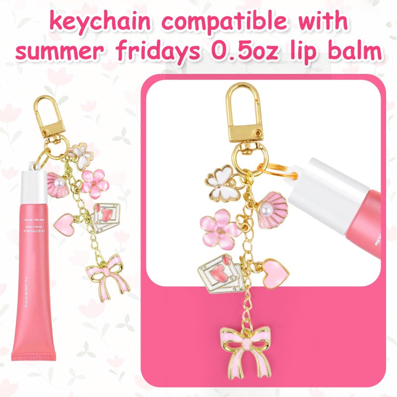 Maoolmht Keychain Cap Compatible with Summer Fridays 0.5 oz Lip Balm, 3 Pack Lip Gloss Keychain Compatible with LANGIGE 0.35 oz Lip Balm (Pink Bow) - Image 3