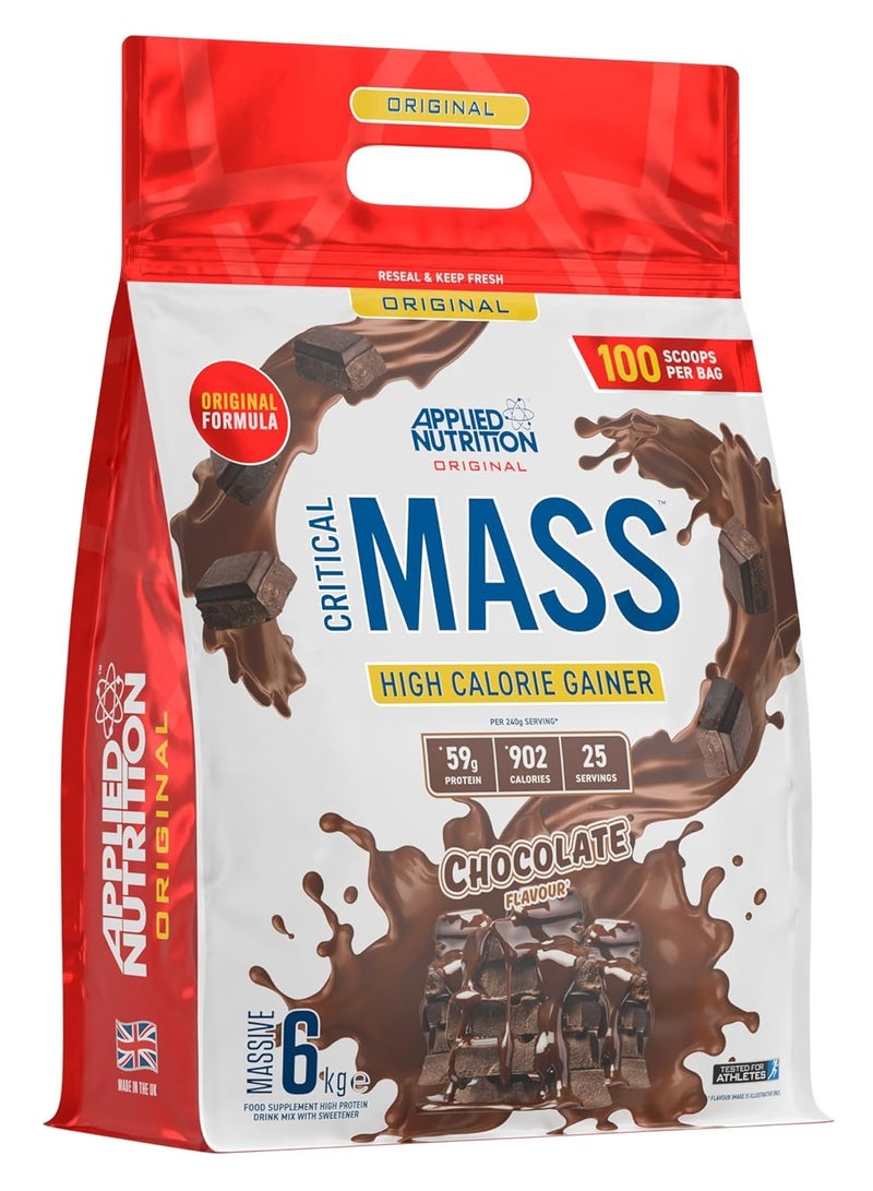 أبلايد نيوتريشن تركيبة كريتيكال ماس الأصلية، بنكهة الشوكولاتة، 6 كجم - مكسب كتلة عضلية غني بالسعرات الحرارية مع 58.8 جم من البروتين والكربوهيدرات، أكثر من 900 سعر حراري لكل حصة - Image 1