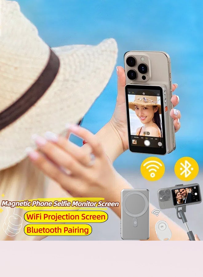 تيليسن شاشة مراقبة سيلفي فيديو للهاتف، شاشة سيلفي مغناطيسية، شاشة سيلفي مرآة، شاشة كاميرا خلفية متوافقة مع هواتف iPhone وAndroid | اتصال لاسلكي، مع مكبر صوت، جهاز تحكم عن بعد بلوتوث لـ TikTok وInstagram وYouTube بزمن انتقال منخفض - Image 5