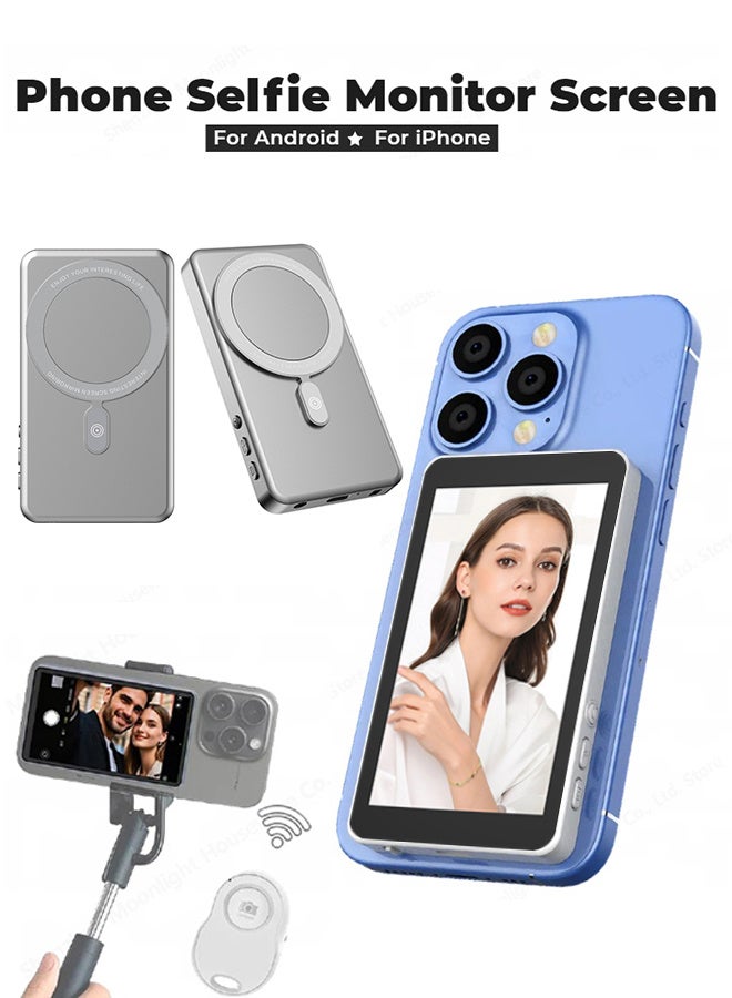 تيليسن شاشة مراقبة سيلفي فيديو للهاتف، شاشة سيلفي مغناطيسية، شاشة سيلفي مرآة، شاشة كاميرا خلفية متوافقة مع هواتف iPhone وAndroid | اتصال لاسلكي، مع مكبر صوت، جهاز تحكم عن بعد بلوتوث لـ TikTok وInstagram وYouTube بزمن انتقال منخفض - Image 4
